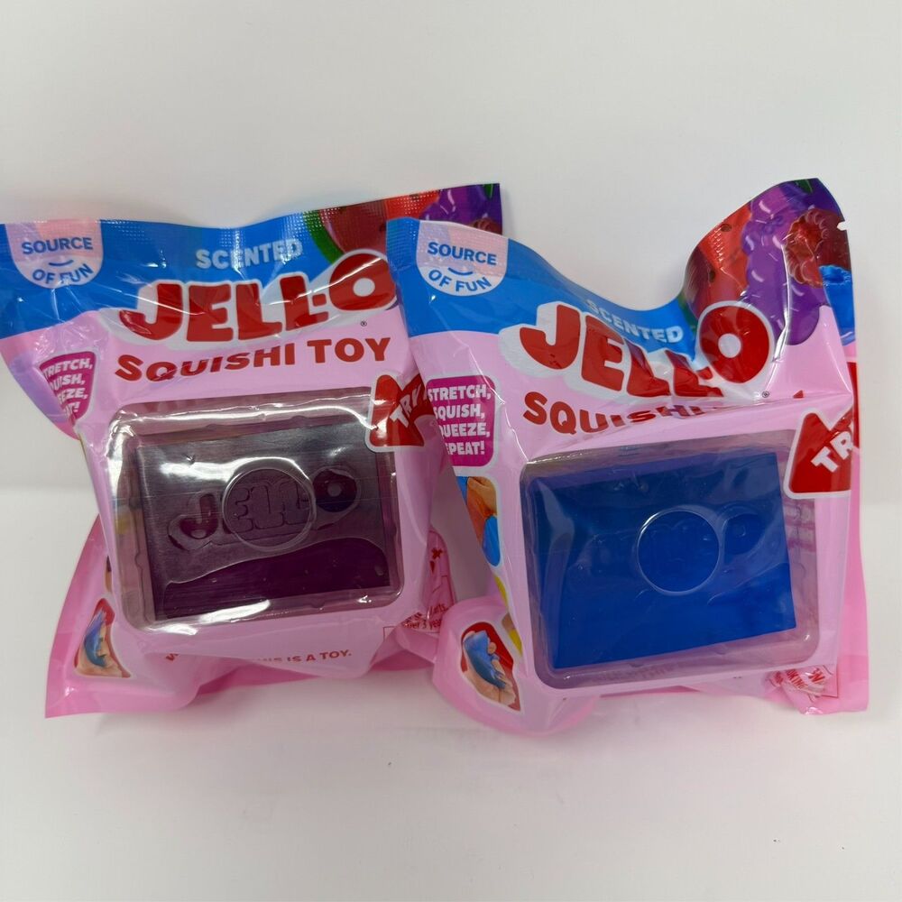 JELL-O Brand Stretchy SQUISHY TOY Fidget SCENTED Lot of 2 Blue & Purple